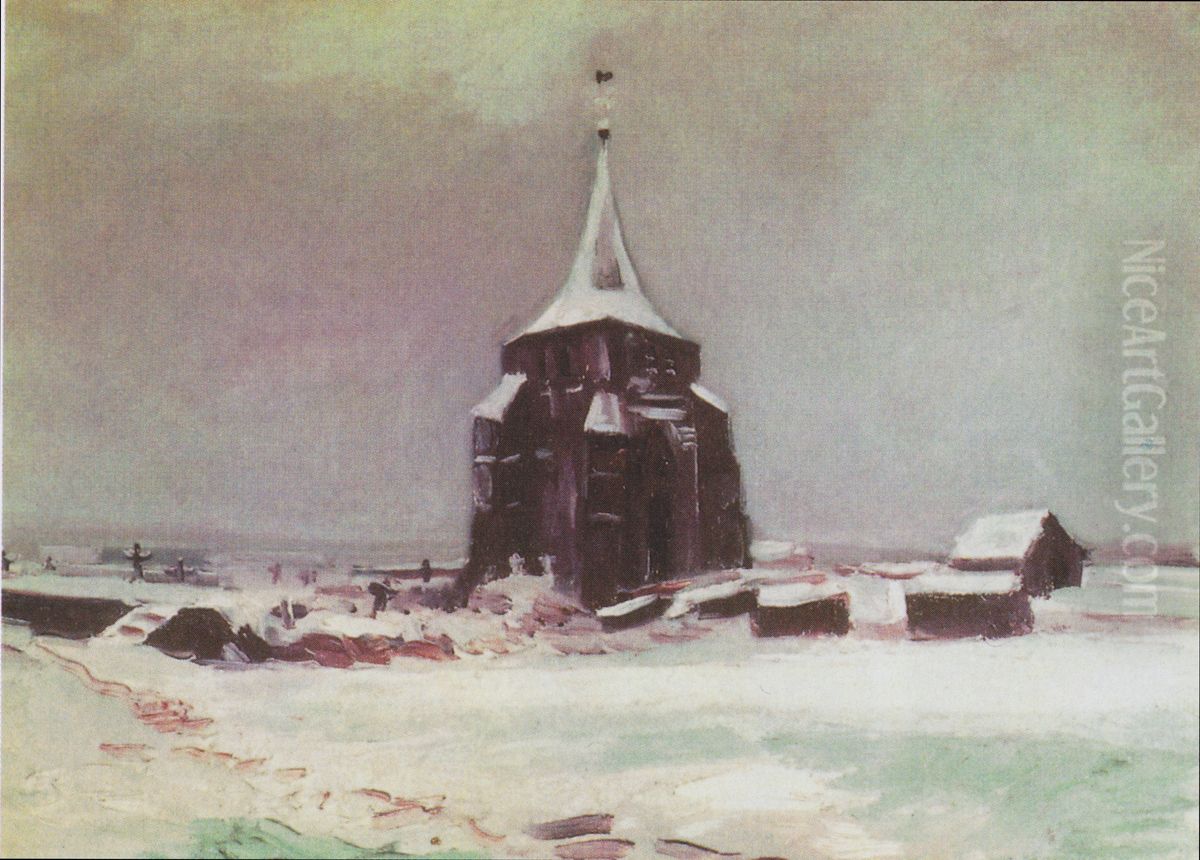 Der alte Friedhofsturm in Nuenen im Schnee Oil Painting by Vincent Van Gogh