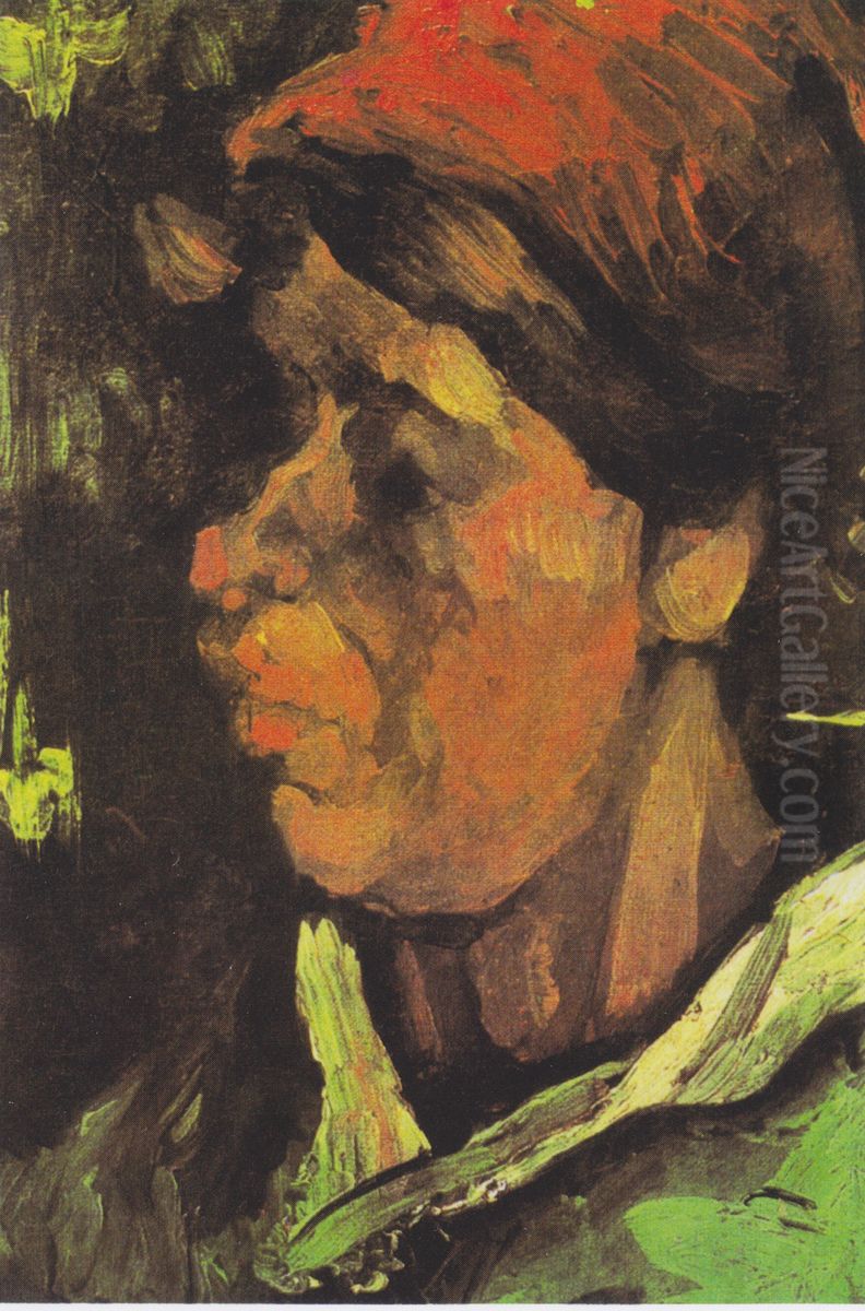 Kopf einer Bauerin mit roter Haube Oil Painting by Vincent Van Gogh