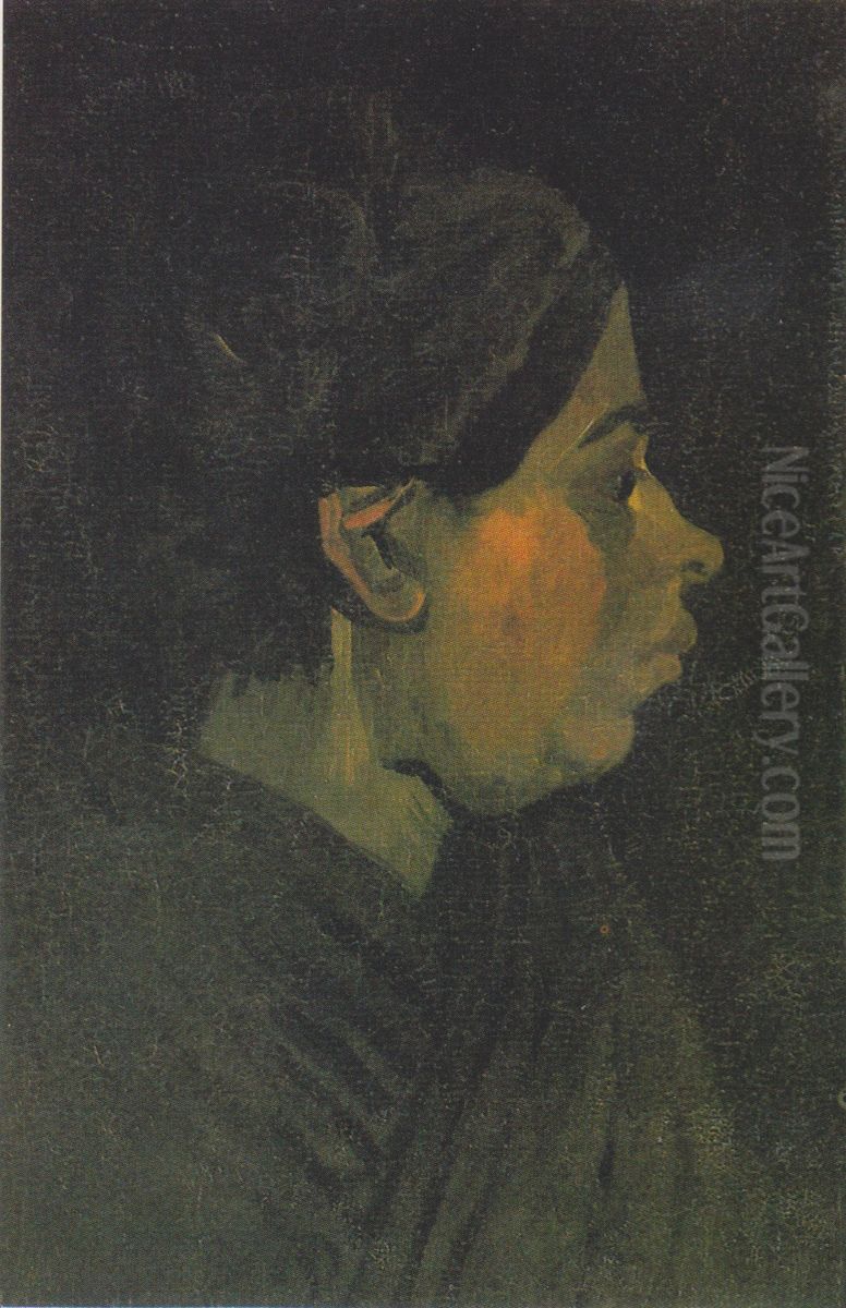 Head of a Brabantian peasant woman with dark hood Oil Painting by Vincent Van Gogh