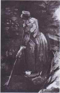 Peasant woman, cleanning a channel
