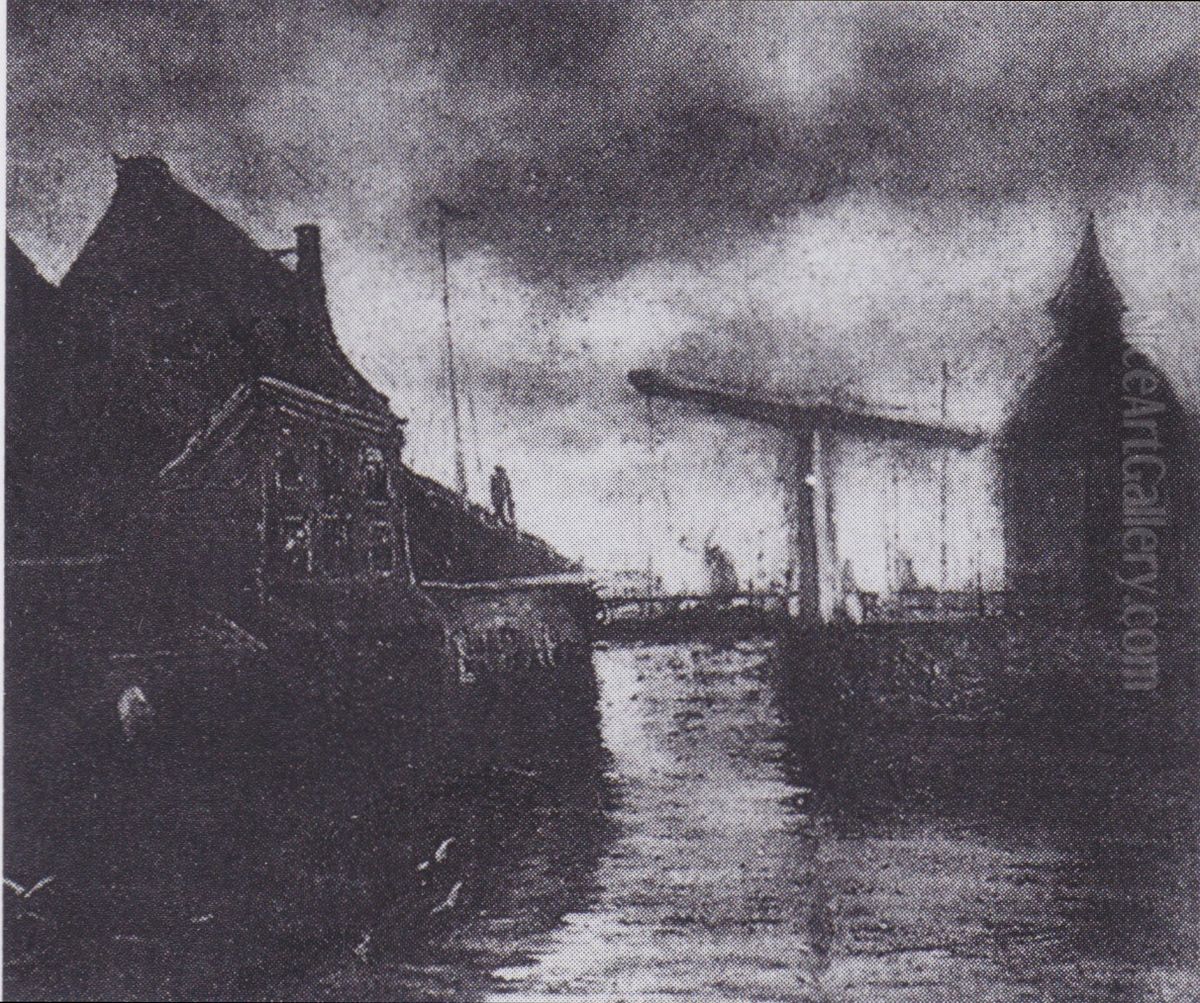 City view with canal and drawbridge Oil Painting by Vincent Van Gogh