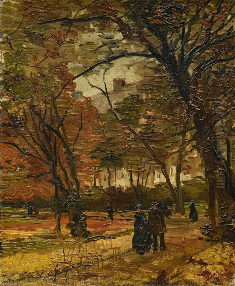 Bois de Boulogne with People Walking Oil Painting by unknown