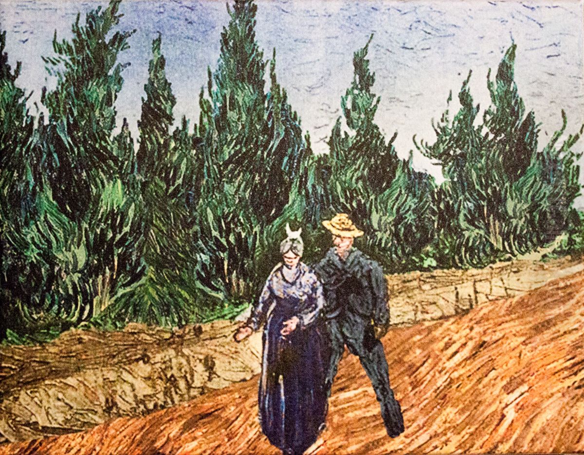 Cypresses-way with lovers - The garden of the poet IV Oil Painting by Vincent Van Gogh