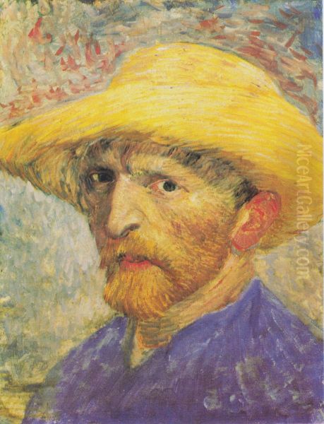 Zelfportret met strohoed Oil Painting by Vincent Van Gogh