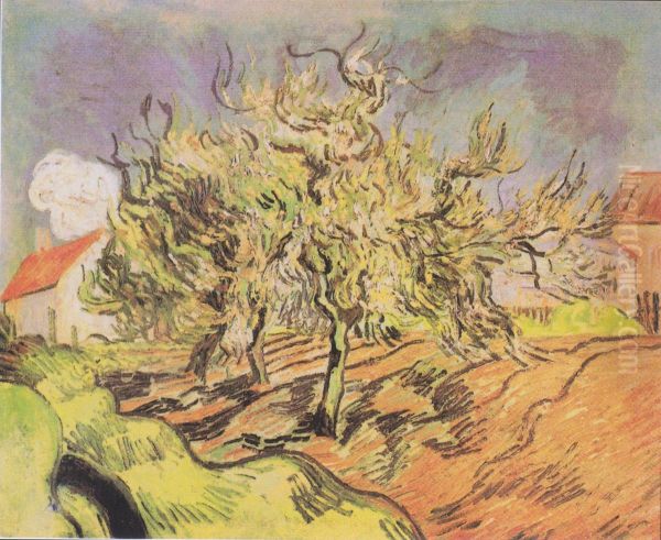 Landschaft mit drei Baumen und Hauschen Oil Painting by Vincent Van Gogh