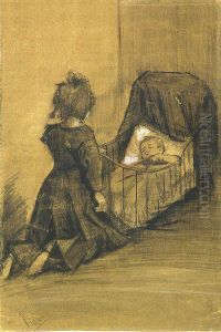 Girl Kneeling by a Cradle