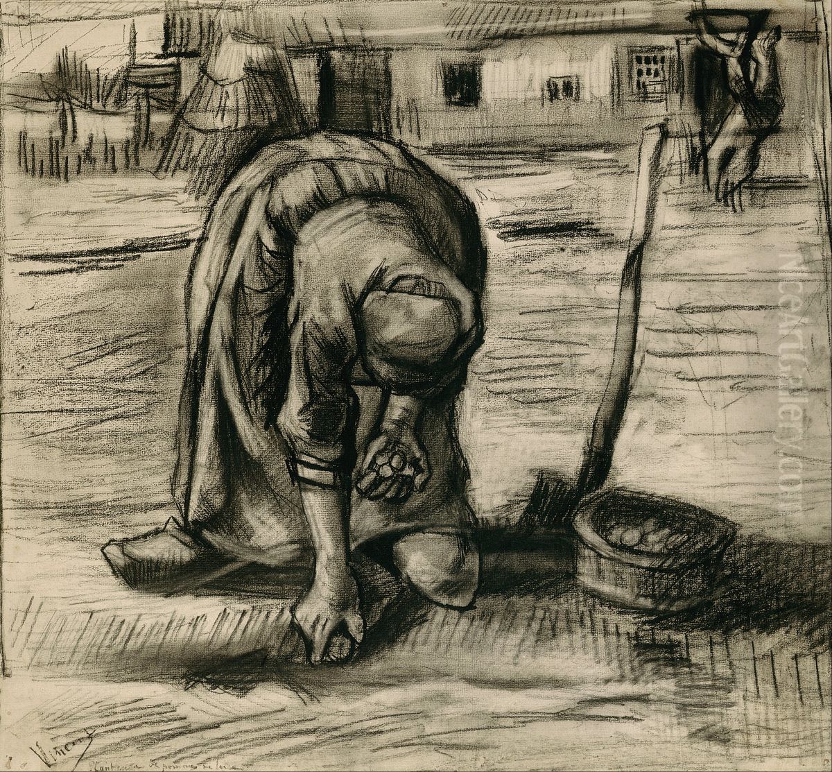 Peasant Woman Planting Potatoes Oil Painting by Vincent Van Gogh