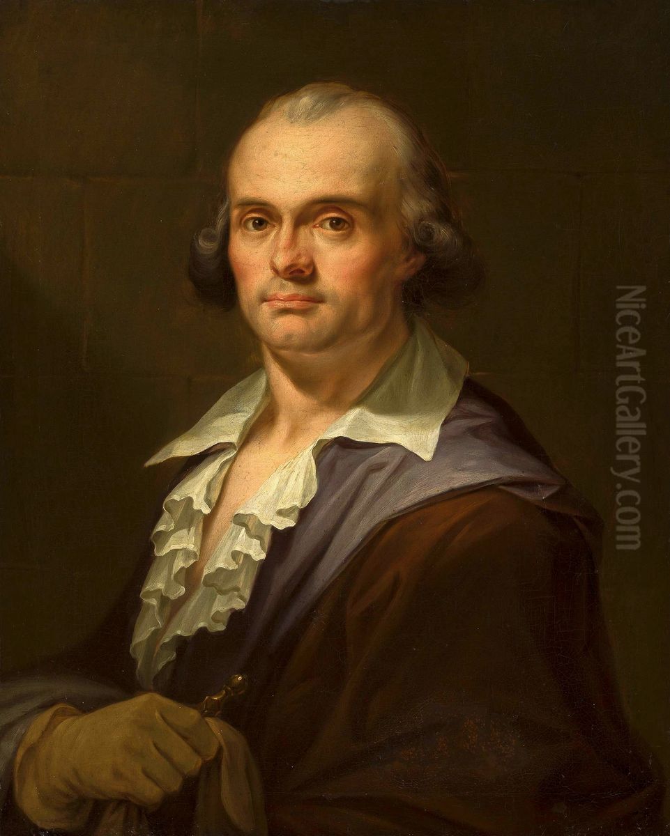 Portrait of a man with a glove. Oil Painting by Janos Mihaly Hesz