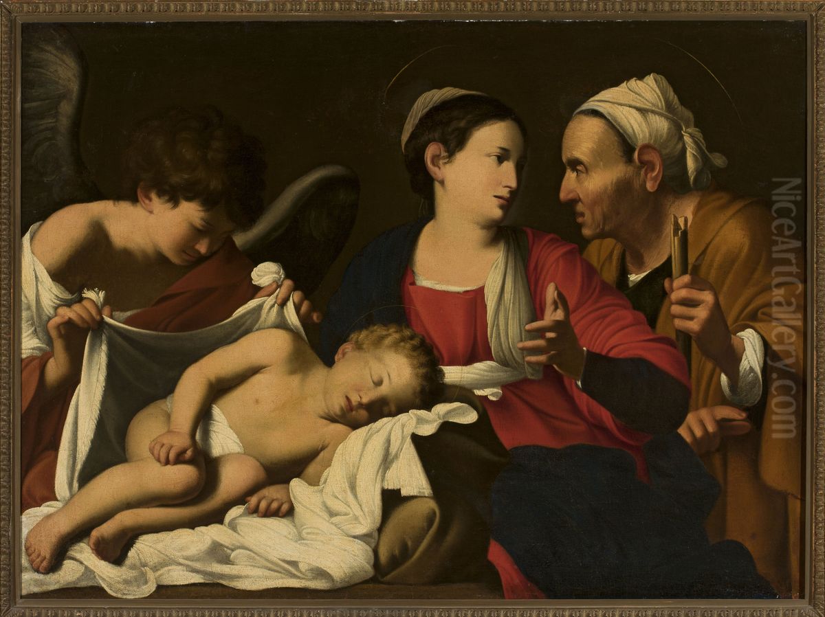 Virgin Mary with Child Jesus, St. Anne and Angel Oil Painting by Carlo Saraceni