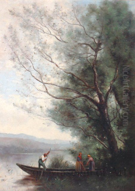 Title unknown (Landscape with Boat) Oil Painting by Jean-Baptiste Camille Corot