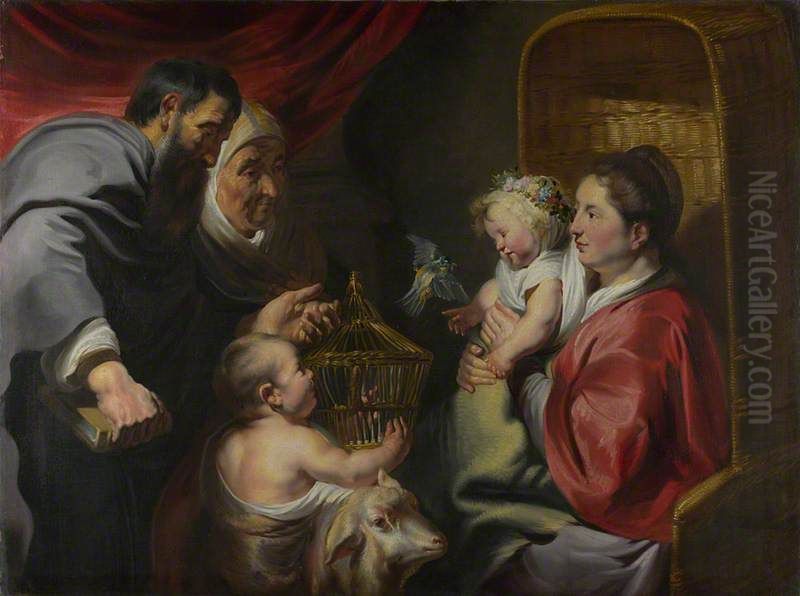 The Virgin and Child with Saint John and his Parents Oil Painting by Jacob Jordaens