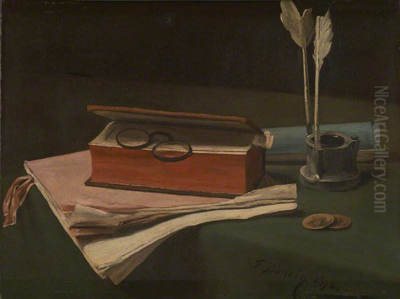Still Life with Book, Papers and Inkwell Oil Painting by Francois Bonvin