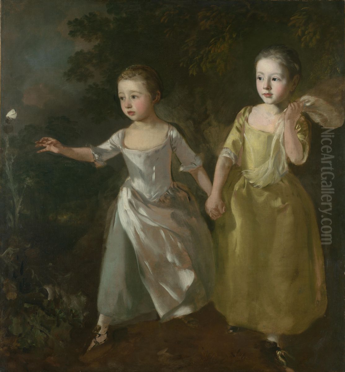 The Painter's Daughters chasing a Butterfly Oil Painting by Thomas Gainsborough