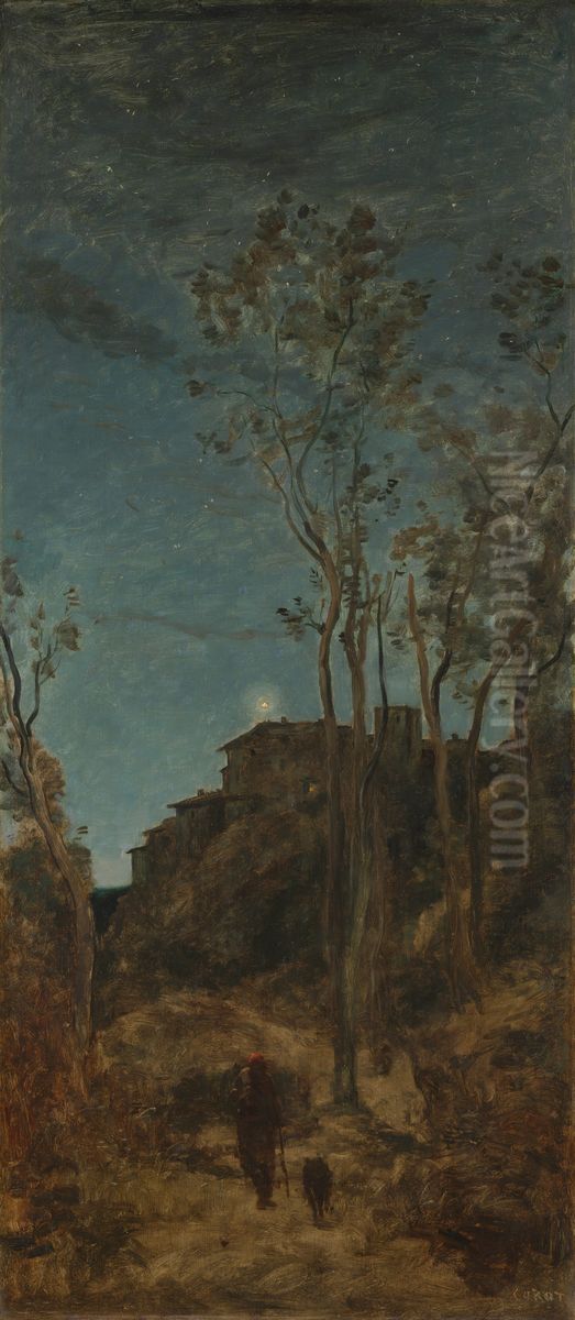 Night Oil Painting by Jean-Baptiste Camille Corot