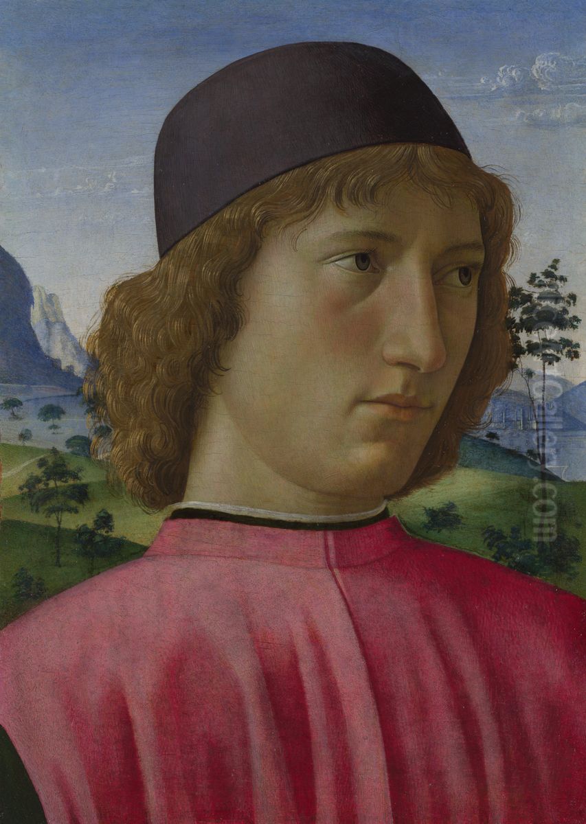 Portrait of a Young Man in Red Oil Painting by Ghirlandaio Domenico