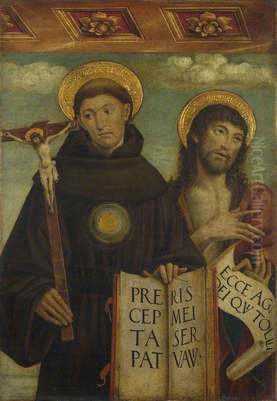 Saints Nicholas of Tolentino and John the Baptist Oil Painting by Giovanni Martino Spanzotti