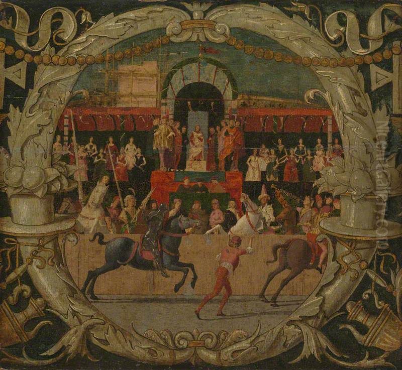The Rape of the Sabines (before the signal) Oil Painting by Domenico Morone
