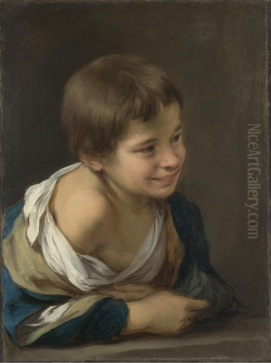 Nino riendo asomado a una ventana Oil Painting by Bartolome Esteban Murillo