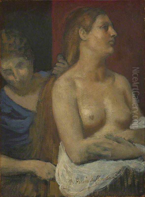 A Maid combing a Woman\ Oil Painting by Pierre Puvis de Chavannes