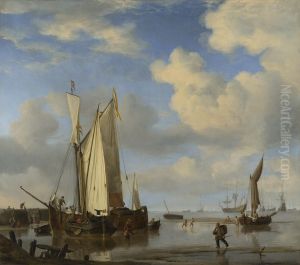 Dutch Vessels close Inshore at Low Tide, and Men Bathing