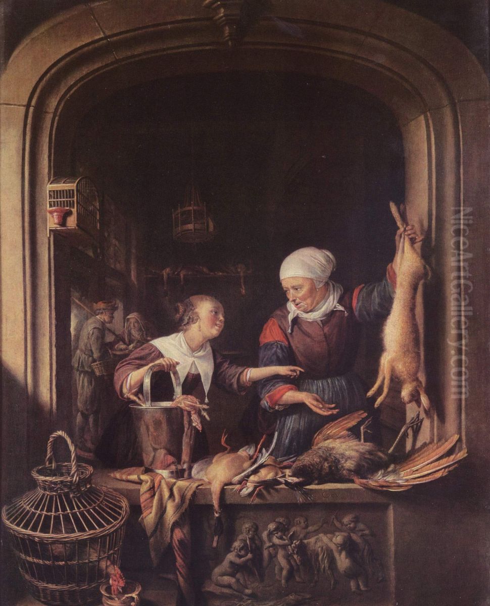 A Poulterer\ Oil Painting by Gerrit Dou