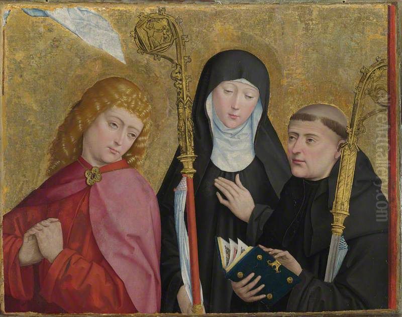 Saints John the Evangelist, Scholastica and Benedict Oil Painting by Master of Liesborn