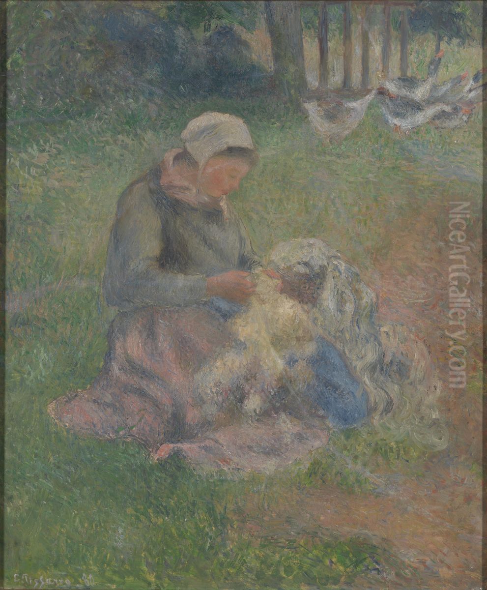 A Wool-Carder Oil Painting by Camille Pissarro