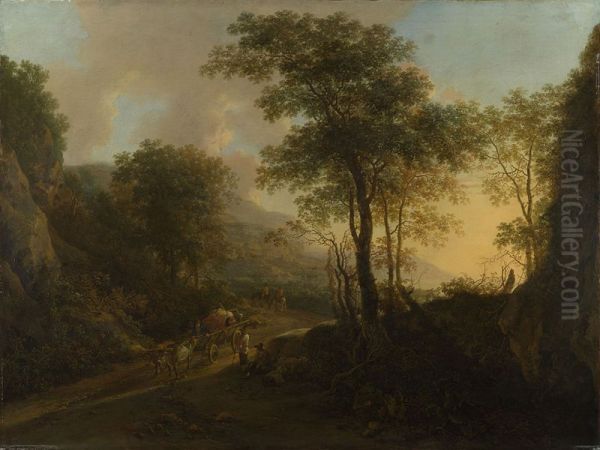 A Rocky Landscape with an Ox-cart Oil Painting by Jan Both