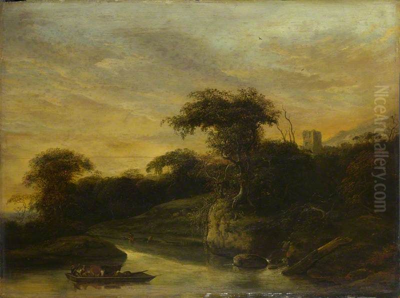 A Landscape with a River at the Foot of a Hill Oil Painting by Jacob Willemsz de Wet