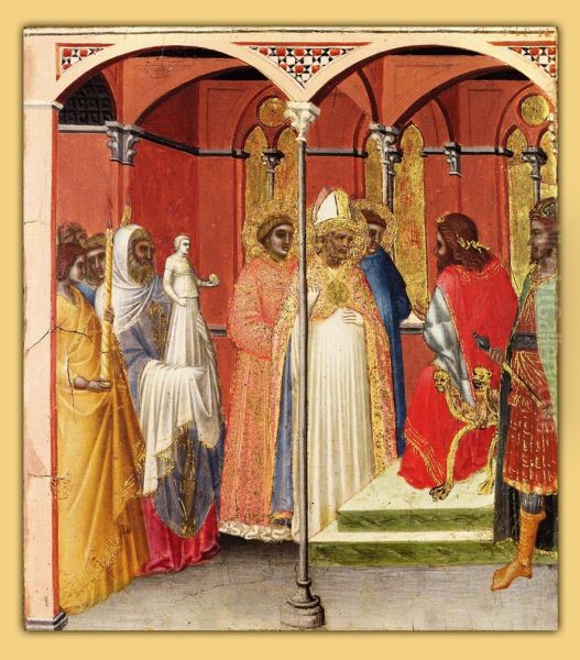 Saint Sabinus before the Governor of Tuscany (?) Oil Painting by Pietro Lorenzetti