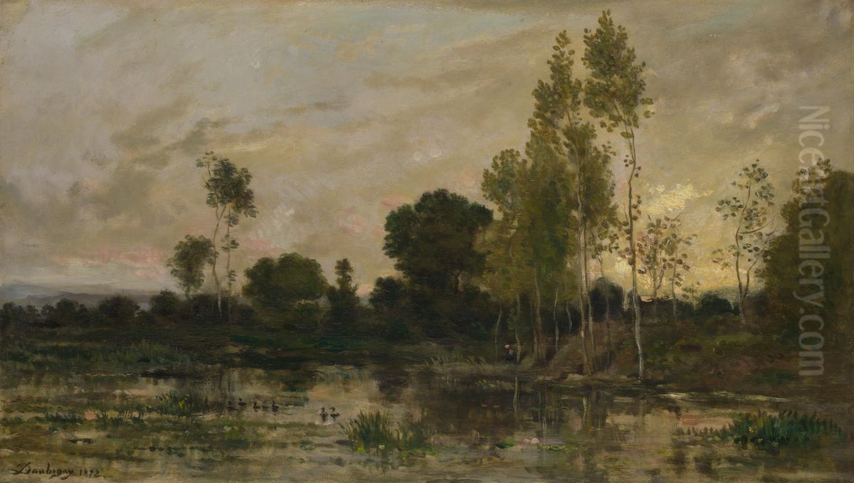 Alders Oil Painting by Charles-Francois Daubigny
