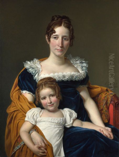 Portrait of the Countess Vilain XIIII and her Daughter Louise Oil Painting by Jacques-Louis David