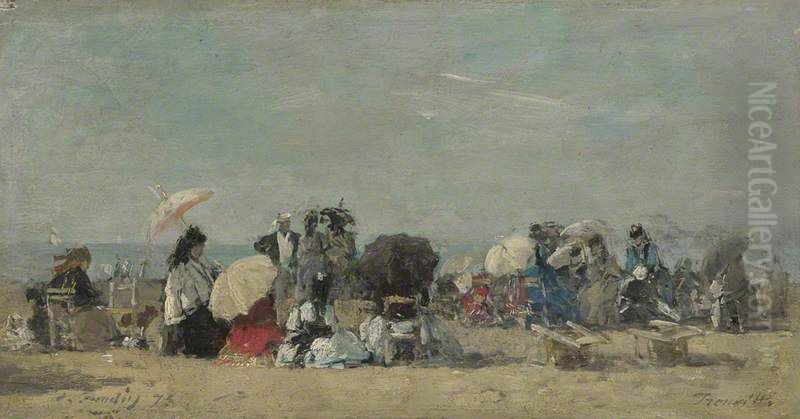 Beach Scene, Trouville Oil Painting by Eugene Louis Boudin