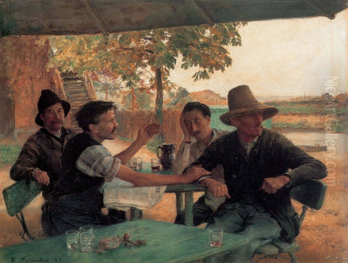 Political Discussion Oil Painting by Friant Emile