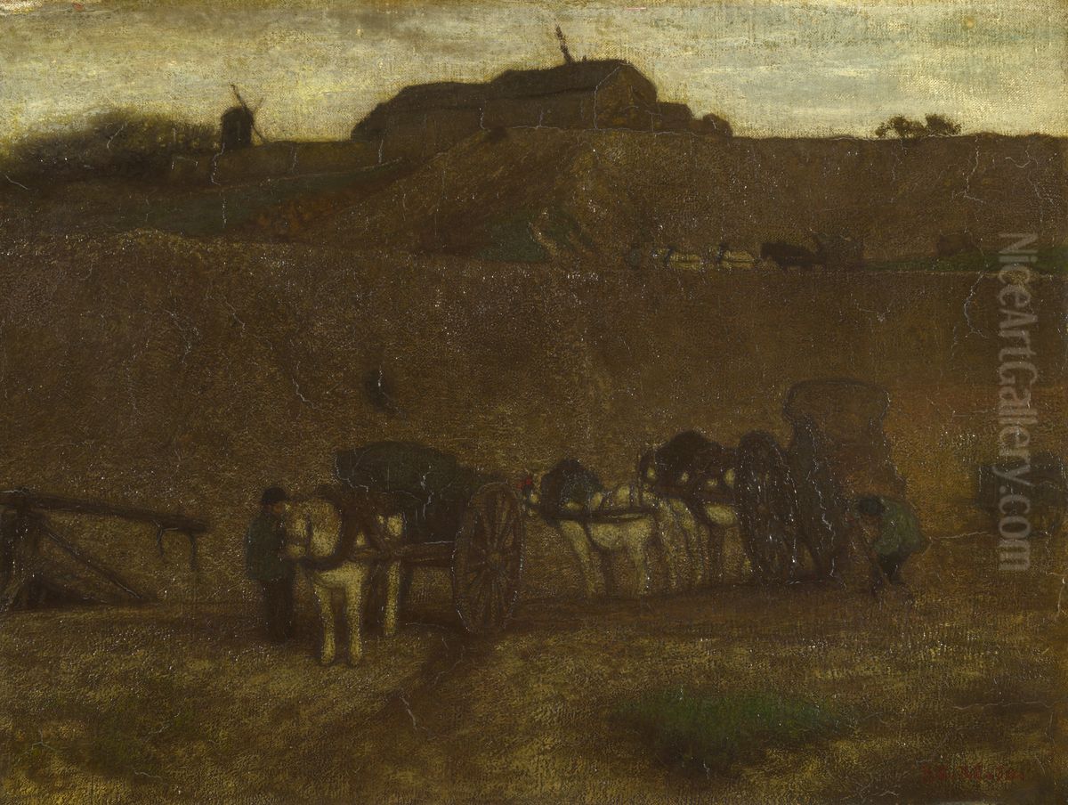Men unloading Carts, Montmartre Oil Painting by Matthijs Maris
