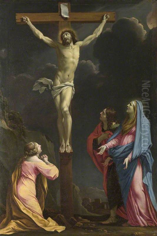 Christ on the Cross with the Magdalen, the Virgin Mary and Saint John the Evangelist Oil Painting by Eustache Le Sueur
