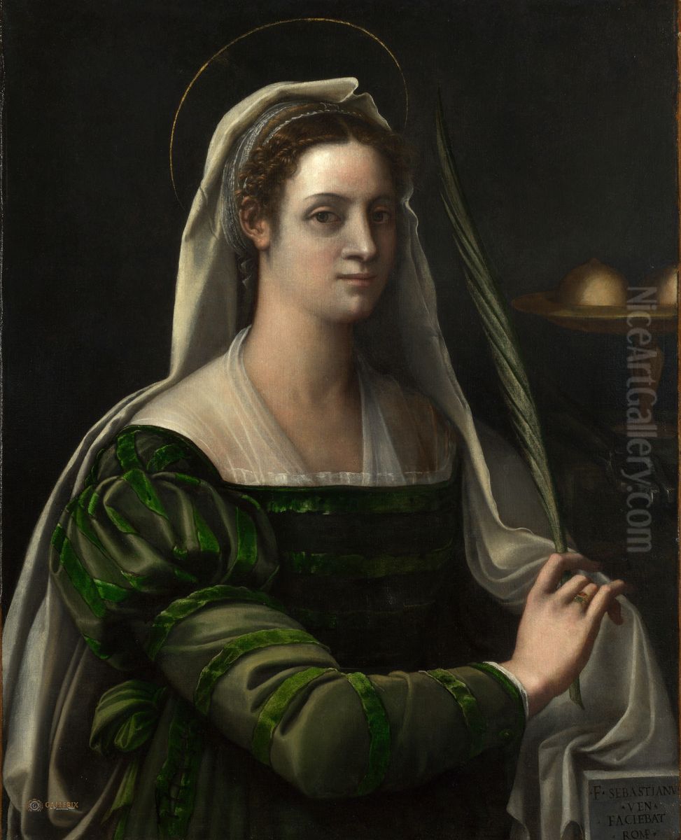 Portrait of a Lady with the Attributes of Saint Agatha Oil Painting by Sebastiano Del Piombo