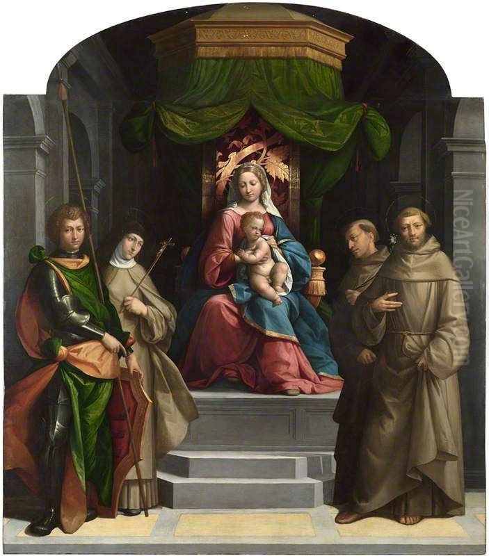 The Madonna and Child enthroned with Saints Oil Painting by Benvenuto Tisi