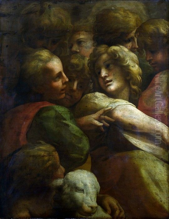 Group of Heads Oil Painting by Antonio da Correggio