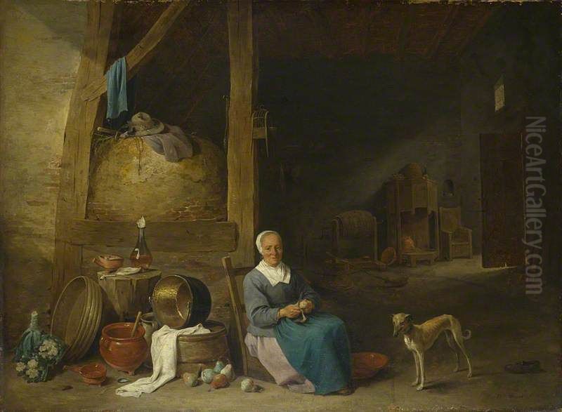 An Old Woman peeling Pears Oil Painting by David Teniers the Younger