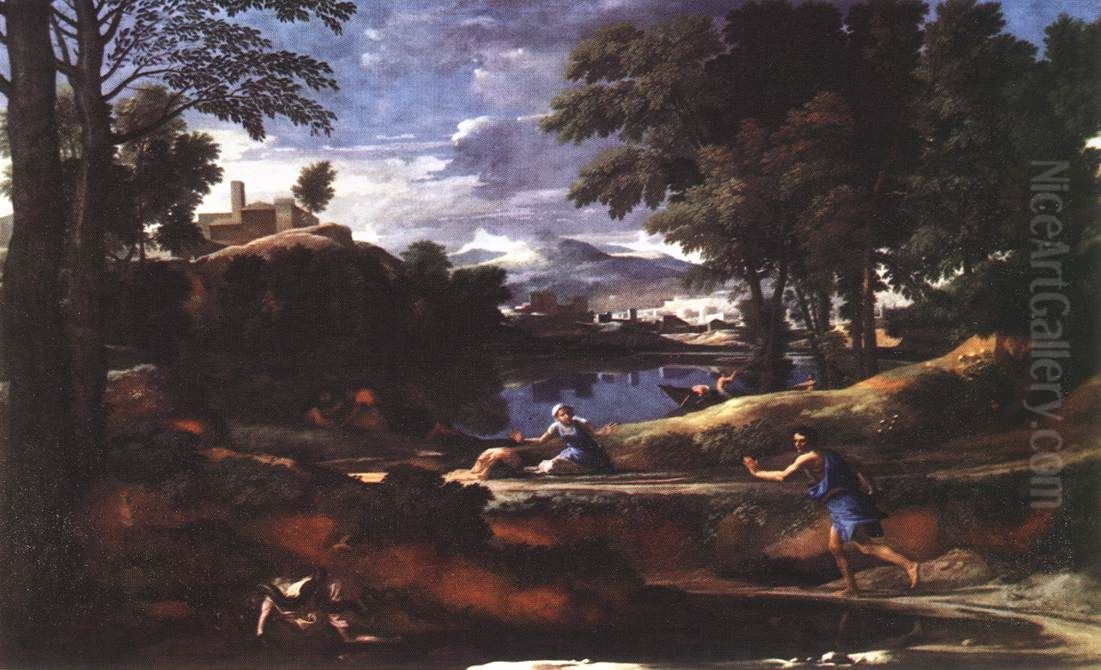 Landscape with a Man Killed by a Snake Oil Painting by Nicolas Poussin