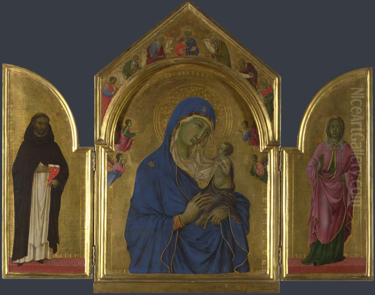 The Virgin and Child with Saints Dominic and Aurea Oil Painting by Duccio Di Buoninsegna