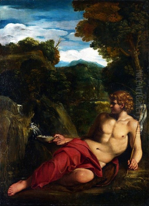 Saint John the Baptist seated in the Wilderness Oil Painting by Annibale Carracci