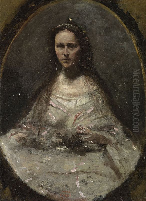 Sketch of a Woman in Bridal Dress Oil Painting by Jean-Baptiste Camille Corot