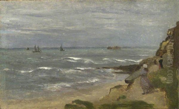 Seascape with Figures on Cliffs Oil Painting by Jean-Baptiste Camille Corot