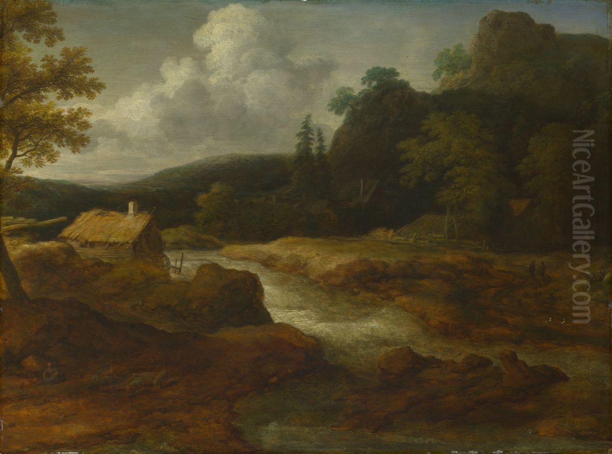 A Saw-mill by a Torrent Oil Painting by Allaert van Everdingen