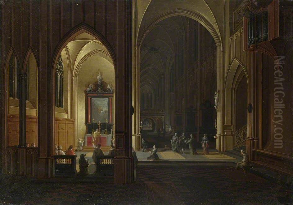 An Evening Service in a Church Oil Painting by Pieter Neefs the Elder