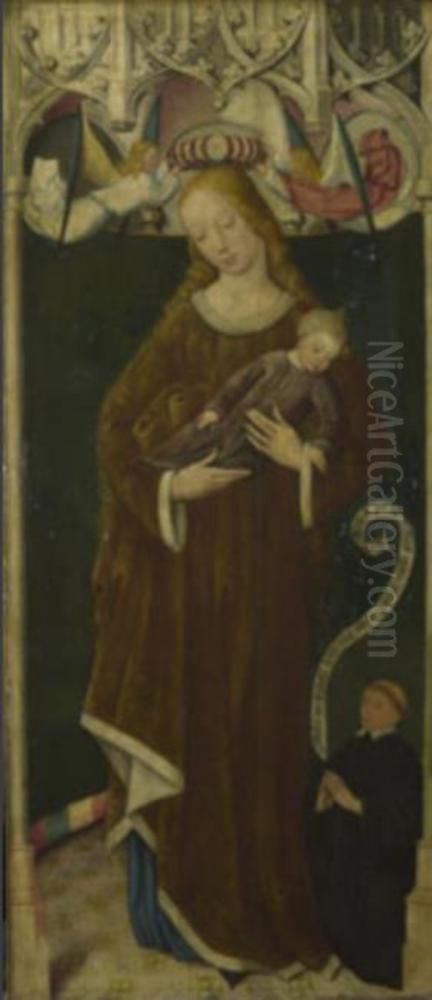 The Virgin and Child with a Donor Oil Painting by Master of Liesborn