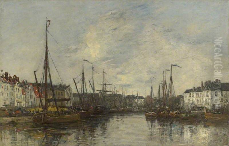 Brussels Harbour Oil Painting by Eugene Louis Boudin