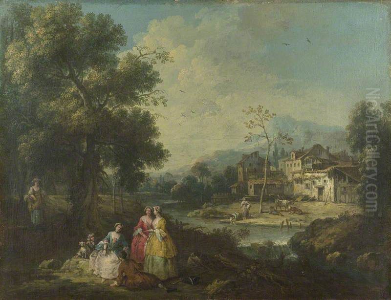 Landscape with a Group of Figures Oil Painting by Giuseppe Zais